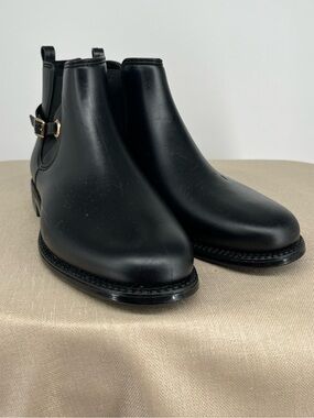 Henry Ferrera Black Chelsea Ankle Booties with Gold Buckle